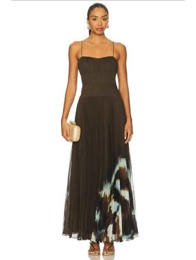AMUR Women's Sustainable Sue Pleated Gown in Aerial Terrain, Size 2, $628